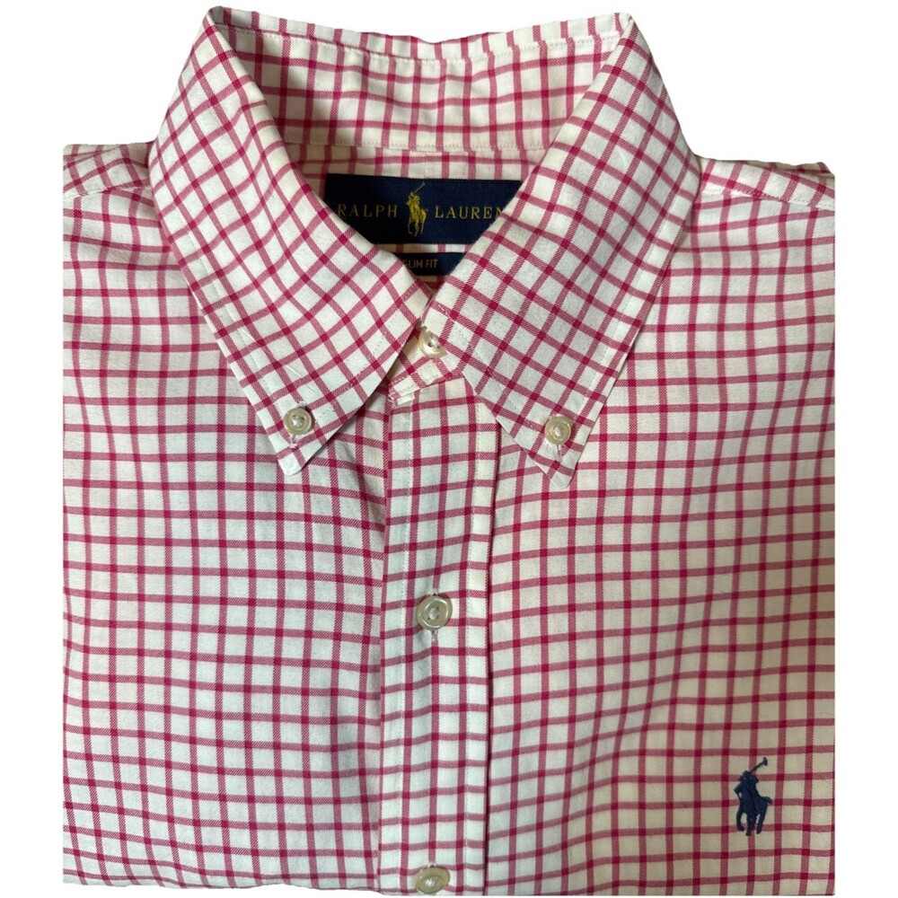 Ralph‎ Lauren Blue Label Men Button Down Shirt Sz M Pink White Check EUC Preppy